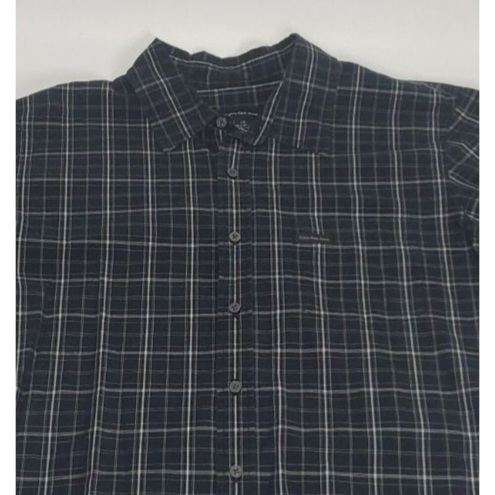 Calvin Klein Jeans Button Up, Plaid, Black. Large